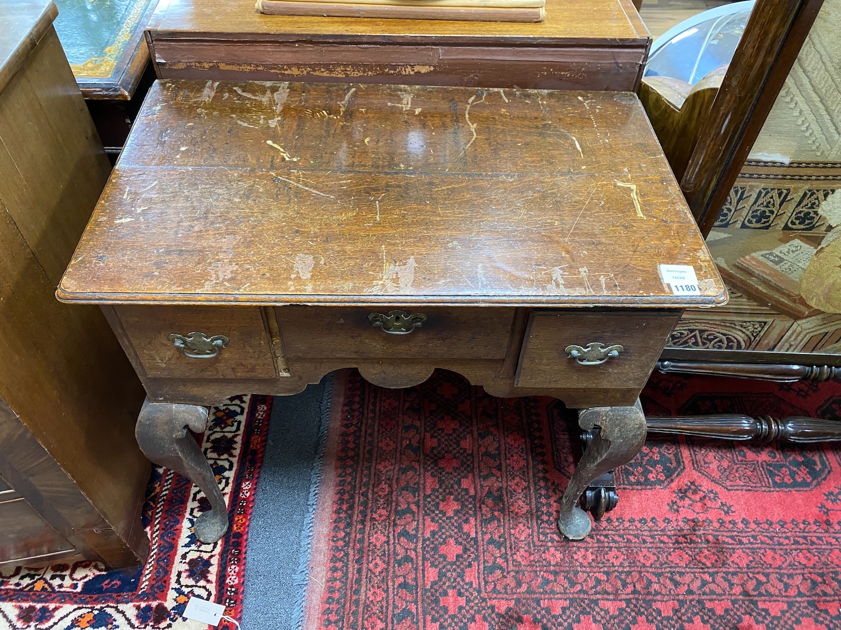 An 18th century oak lowboy, width 78cm, depth 46cm, height 74cm